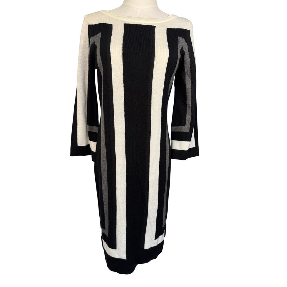 Roz & Ali Sweater Dress Small Black White Geometric Colorblock